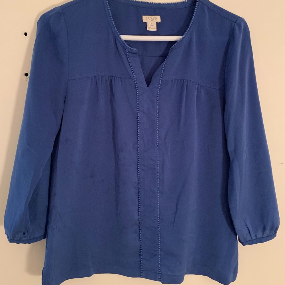 j. crew | 3/4 sleeve pom detail blue top